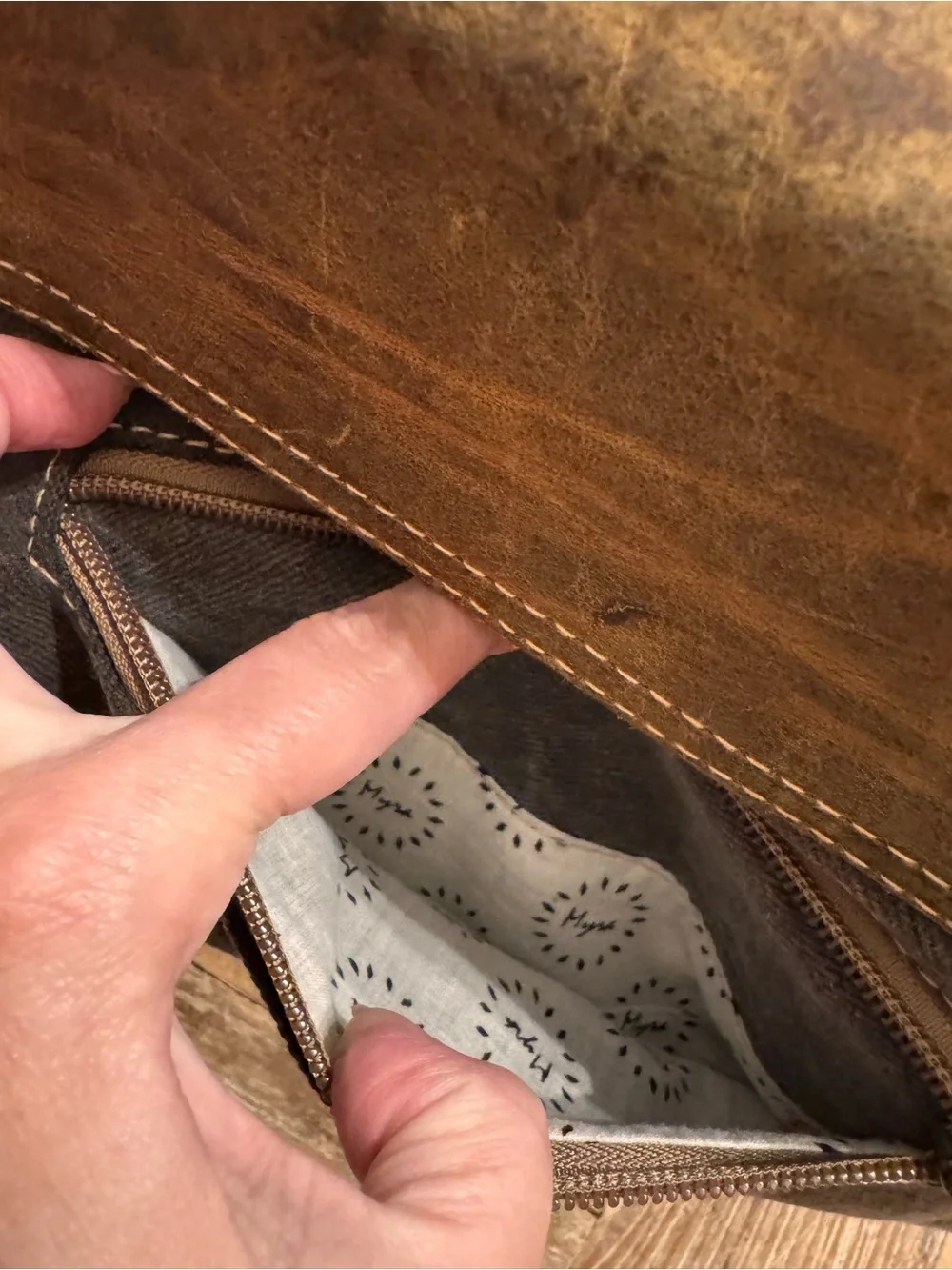 Myra Leather-Trim Brown Patterned Crossbody Bag - Picture 8 of 13